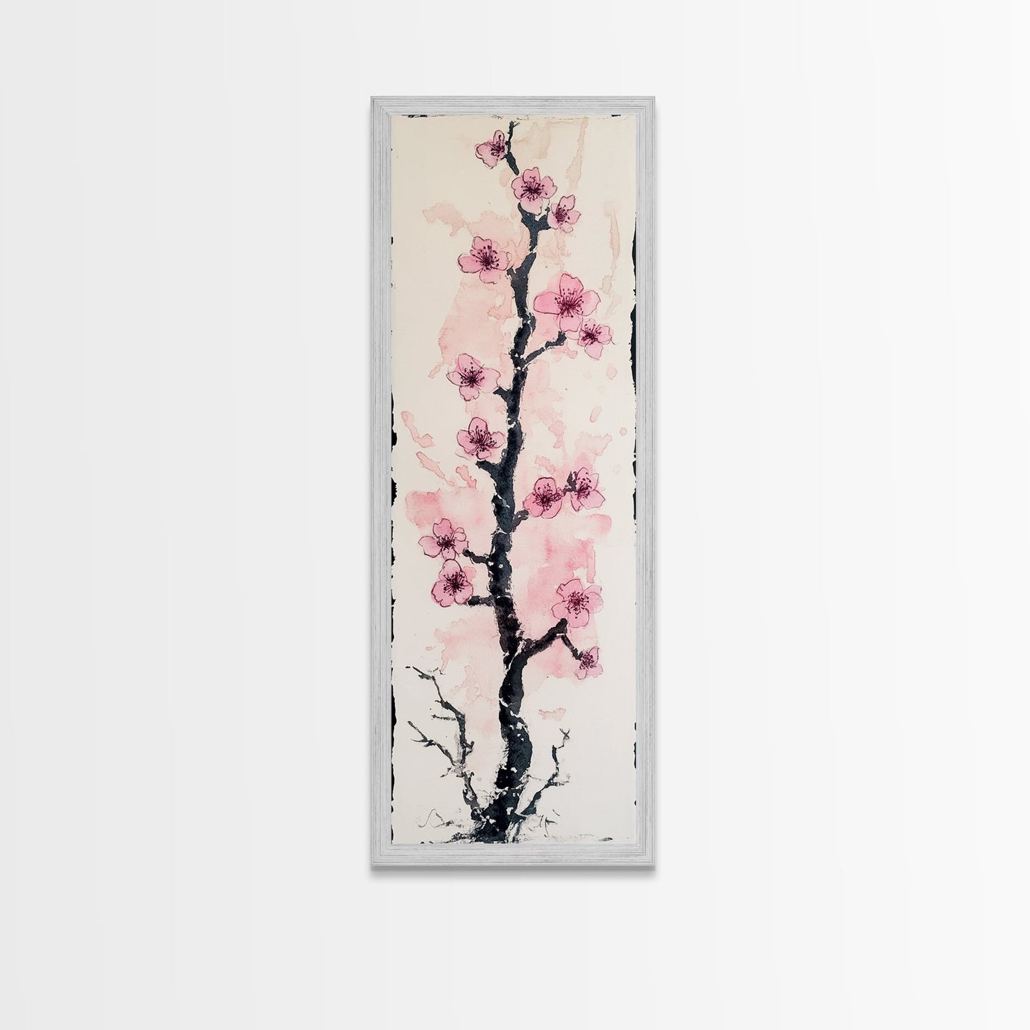Delicate Cherry Tree in Bloom Painting - Canvas Print for Japanese Floral Art, Spring Blossom Decor, Nature-Inspired Wall Art, Botanical Print