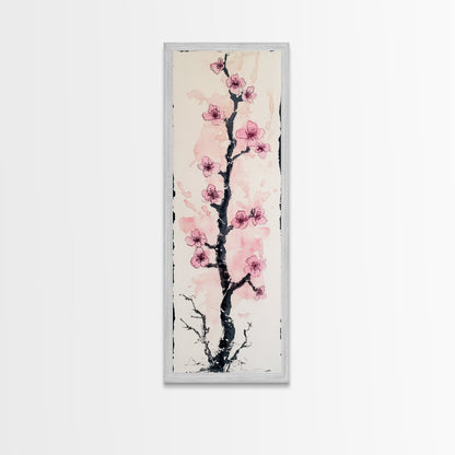Delicate Cherry Tree in Bloom Painting - Canvas Print for Japanese Floral Art, Spring Blossom Decor, Nature-Inspired Wall Art, Botanical Print