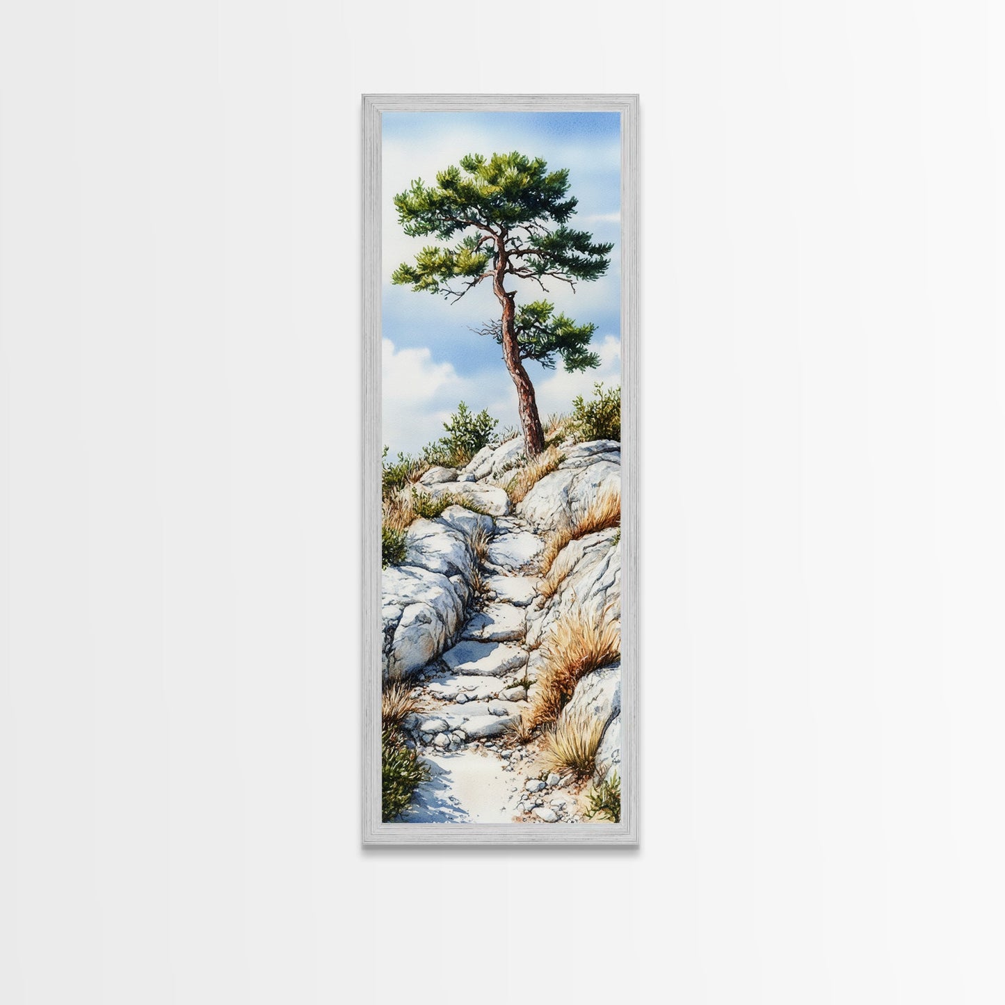 Rocky Mountain Pine Tree Painting - Framed Canvas Print Highlighting Serene Alpine Path for Rustic Wall Decor