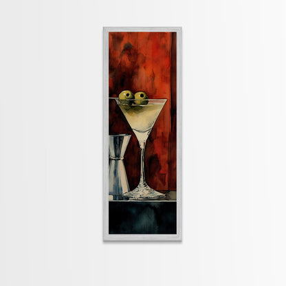 Classic Olive Martini Glass, Retro Bar Art, Espresso Martini Wall Art, Mid-Century Vibe Canvas Print, Moody Kitchen Decor