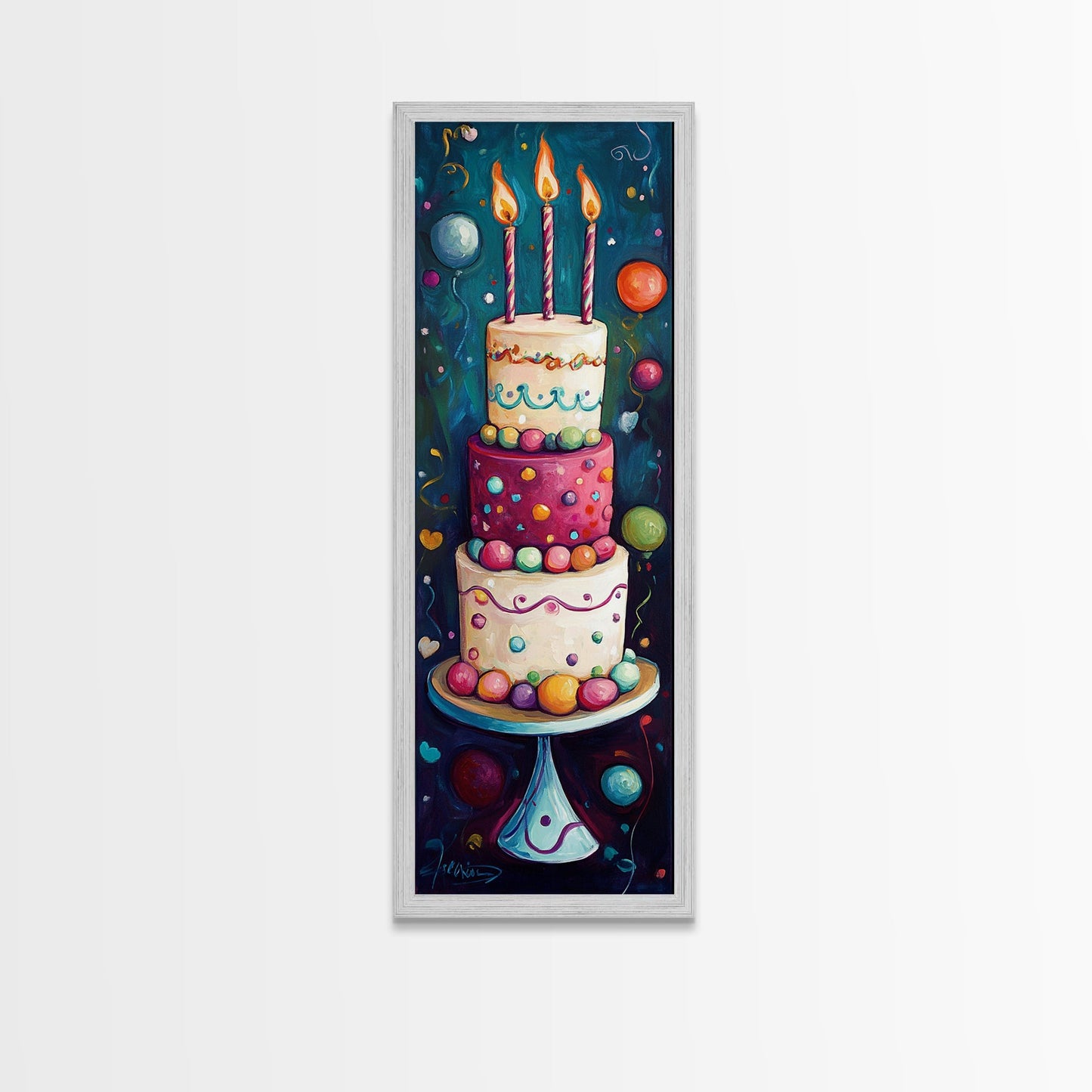 Cute Painting Print of a Birthday Cake - Framed Canvas - Preppy Dorm Room Decor - Wedding Decor - Birthday Cake Wall Art - Kitchen Decor