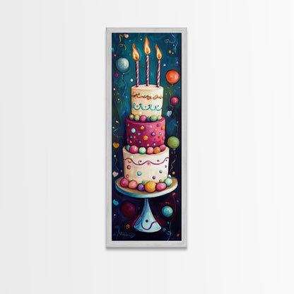 Cute Painting Print of a Birthday Cake - Framed Canvas - Preppy Dorm Room Decor - Wedding Decor - Birthday Cake Wall Art - Kitchen Decor