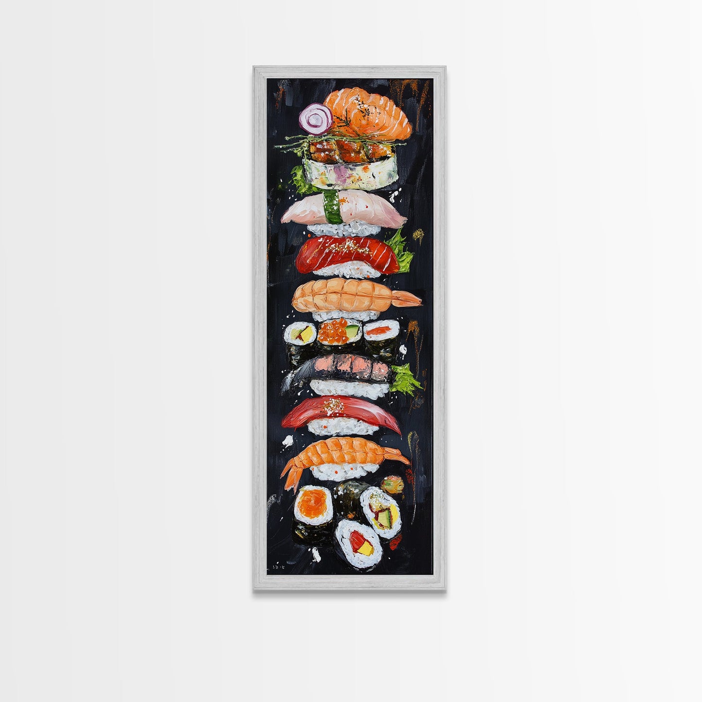 Funky Kitchen Wall Art Sushi Painting Print Framed Canvas | Sushi Decor | Kitchen Painting Decor | Kitsch Decor | Eclectic Wall Art