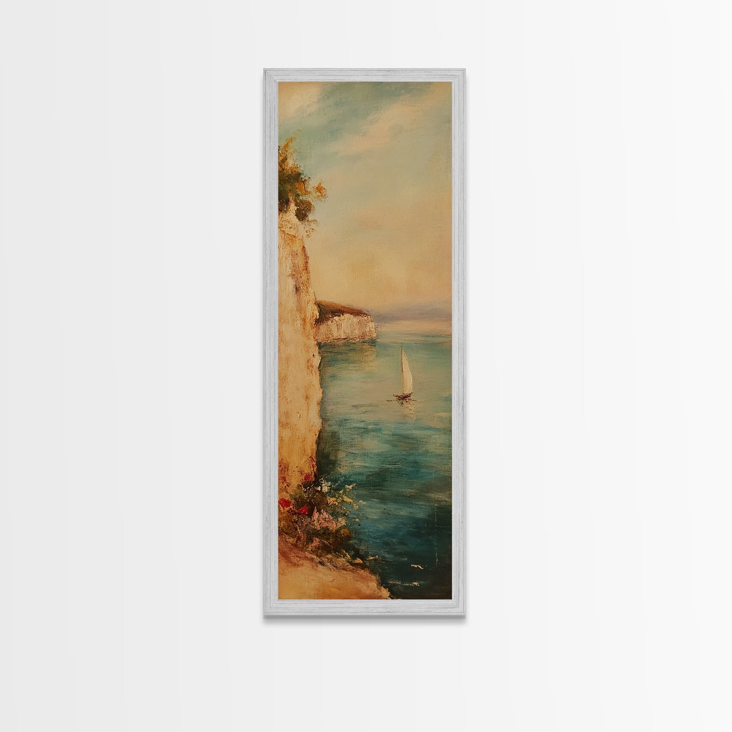 Nautical Seascapes Framed Canvas Print - Sailboat In The Bay - Sailboat Painting - Nautical Art - Coastal Home Decor - Coastal Oil Painting