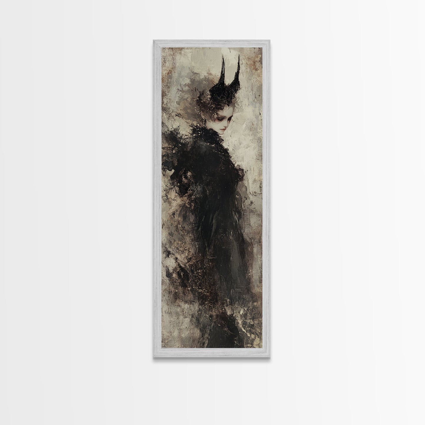 Framed Canvas Print of Dark Angels Wall Art with Gothic Aesthetic, Moody Art, Ozymandias Art, Unique Gift Idea, Long Narrow Wall Art, Tall Skinny Art
