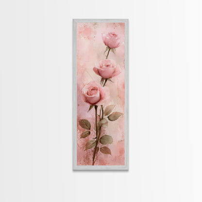 Rose Painting Framed Canvas Print Light Pink Wall Art Botanical Prints Above Sofa Art Living Room Art Rustic Wall Art Gift Idea