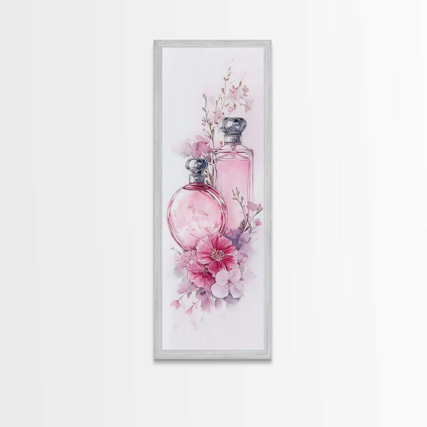 Perfume Bottle Art Framed Canvas Print Light Pink Wall Art Botanical Prints Bedroom Art Minimalist Decor Living Room Gift Idea