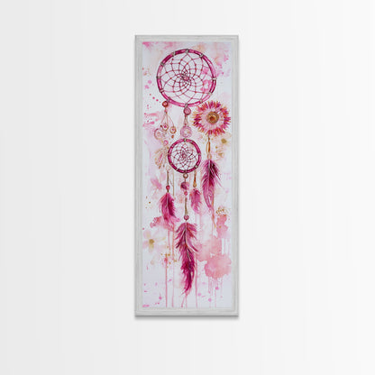 Dreamcatcher Boho Art Framed Canvas Print | Rustic Bedroom Decor | Tall Narrow Wall Art | Southwest Zen Painting | Gift Idea