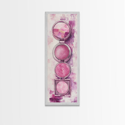 Shimmer Palette Canvas Print, contemporary gemstone painting in pink and purple hues, long narrow wall art with modern abstract vibes.