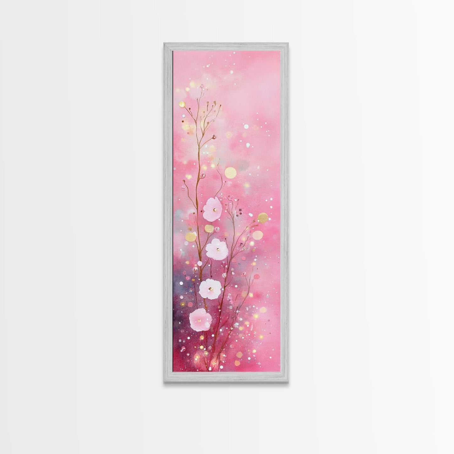 Ethereal Wildflower Painting Framed Canvas Print Featuring Dreamy Pink Abstract Art Perfect Living Room and Boho Aesthetic Spaces