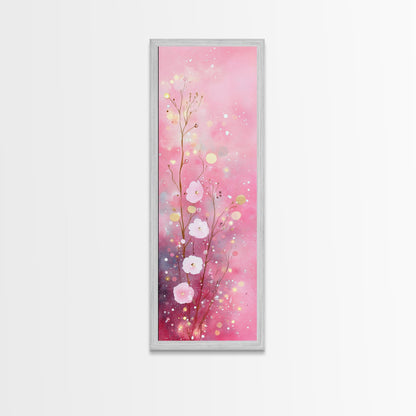 Ethereal Wildflower Painting Framed Canvas Print Featuring Dreamy Pink Abstract Art Perfect Living Room and Boho Aesthetic Spaces