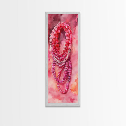 Shimmering Pink Beads Canvas Print Gemstone Painting Whimsical Wall Art Jewelry Lover Gift Vertical Pink Abstract Rustic Art
