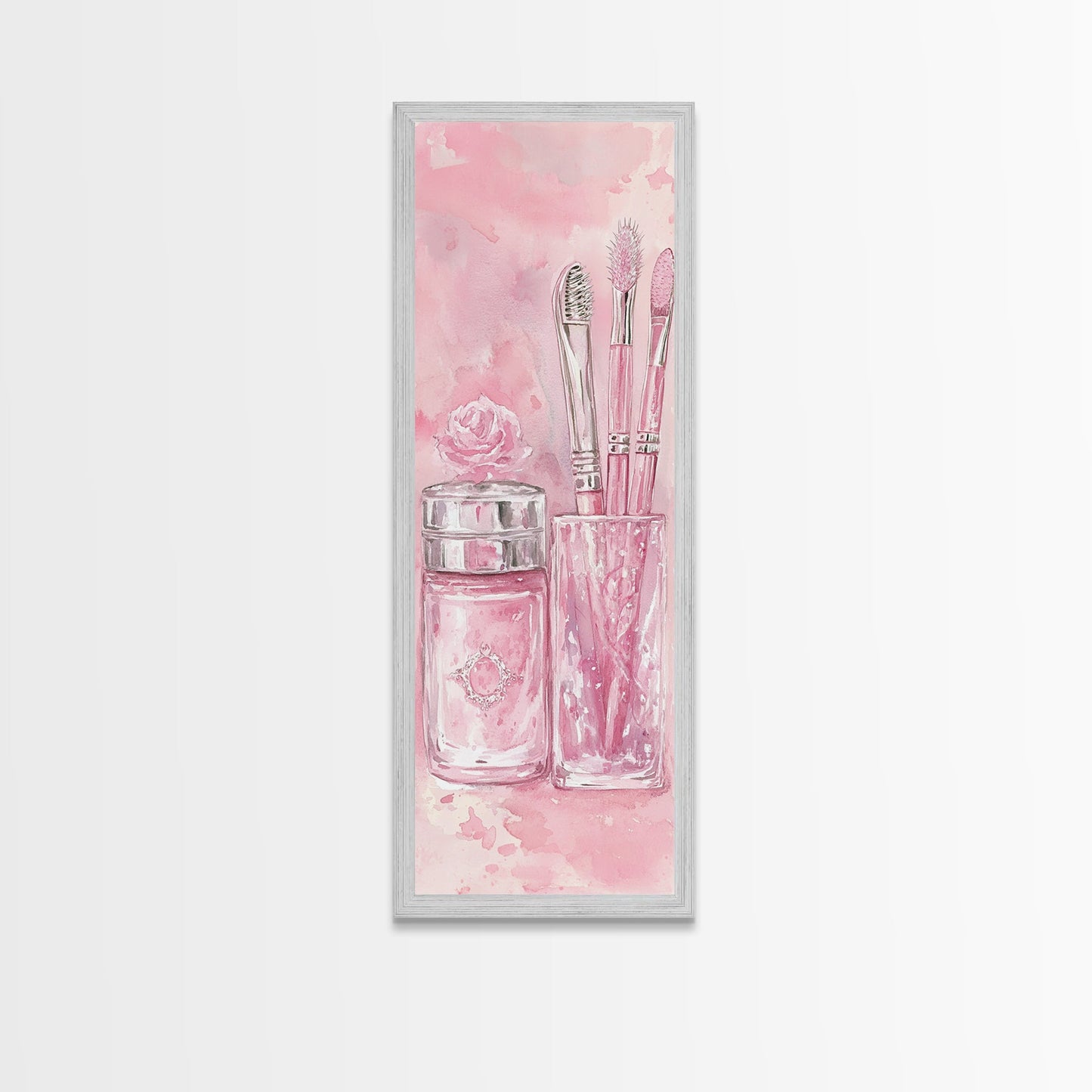 Delicate Makeup Illustration Canvas Print Pink Abstract Art Feminine Wall Decor Light Pink Wall Art Gift Idea Unique Painting