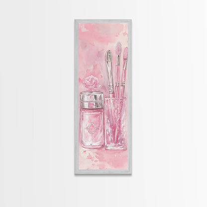 Delicate Makeup Illustration Canvas Print Pink Abstract Art Feminine Wall Decor Light Pink Wall Art Gift Idea Unique Painting