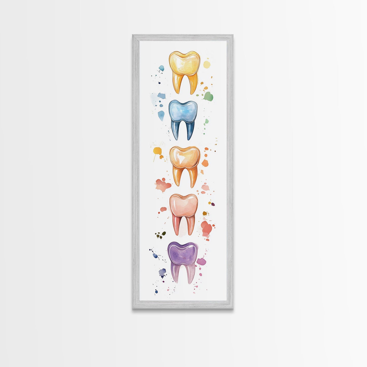 Artistic Dental Canvas Print Featuring Colorful Watercolor Teeth, Whimsical Dental Office Wall Art, Gift Idea for Dentists