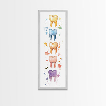 Artistic Dental Canvas Print Featuring Colorful Watercolor Teeth, Whimsical Dental Office Wall Art, Gift Idea for Dentists