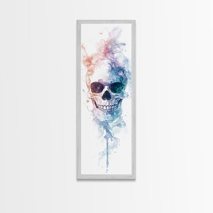 Skull Art Framed Canvas Print in Ethereal Watercolor Design, Halloween Decor and Moody Wall Art with Rustic Aesthetic Appeal