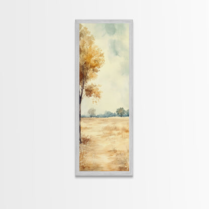 Framed Canvas Print of Oak Tree Art with Golden Autumn Leaves, Tall Skinny Art, Extra Wide Rustic Wall Art, Nature Gift Idea, Above Couch Decor