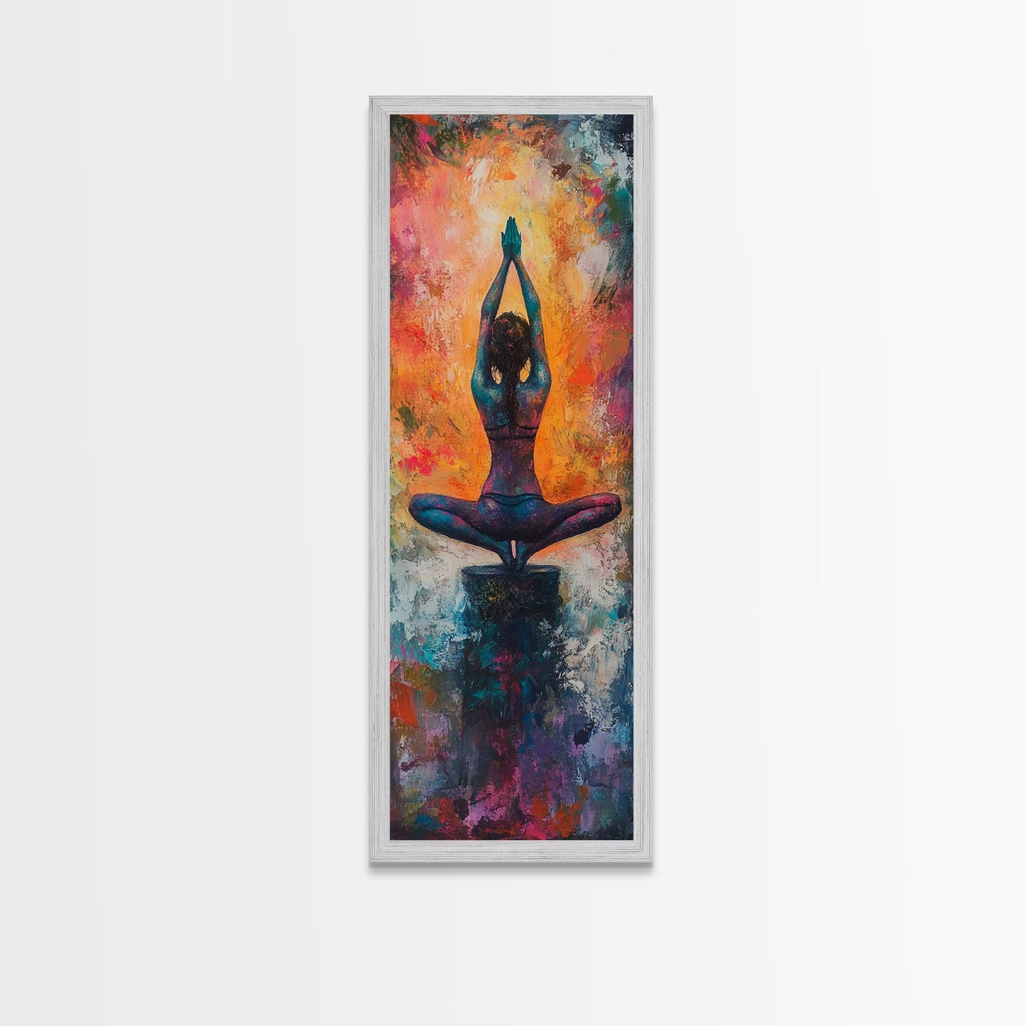 Yoga Art Framed Canvas Print Meditation Decor Zen Wall Art Vibrant Painting Vertical Art for Bedroom or Yoga Room