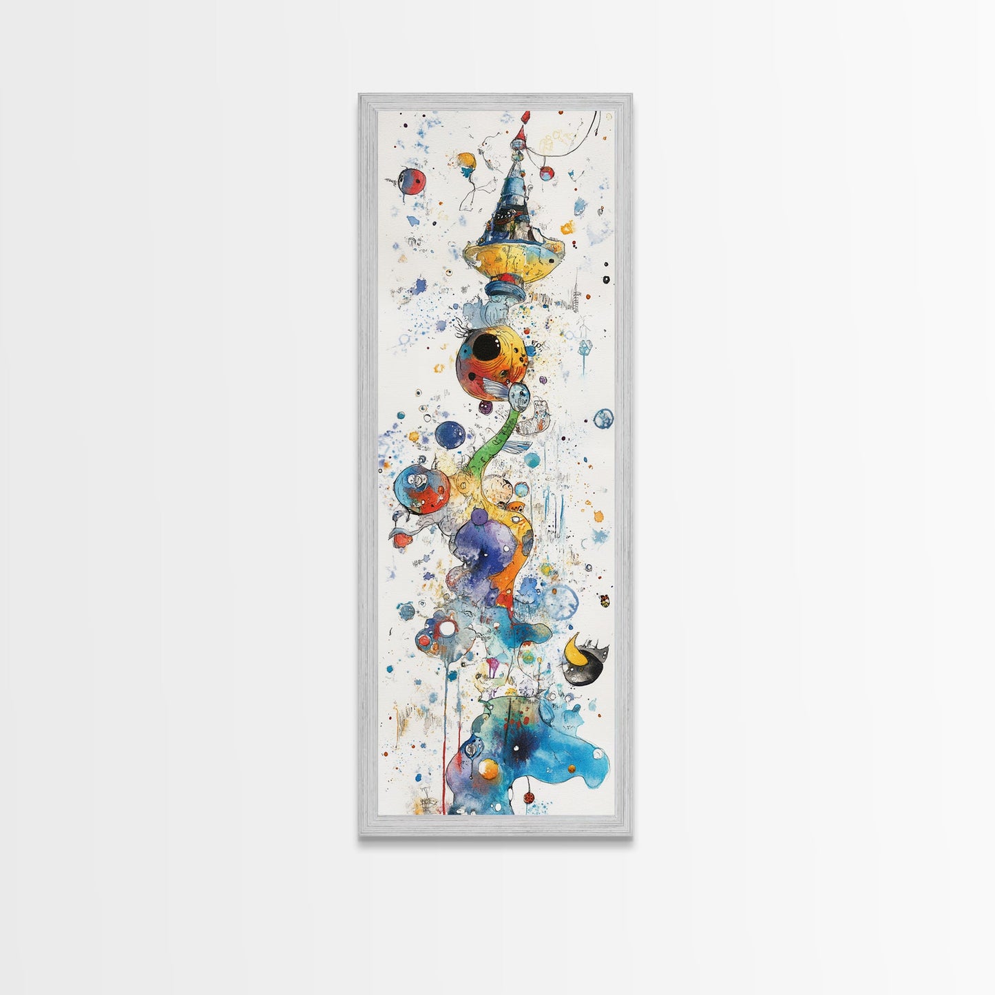 Whimsical Tower Painting Canvas Print Colorful Fun Art Vertical Wall Art Unique Gift Idea Playful Whimsical Art for Living Room