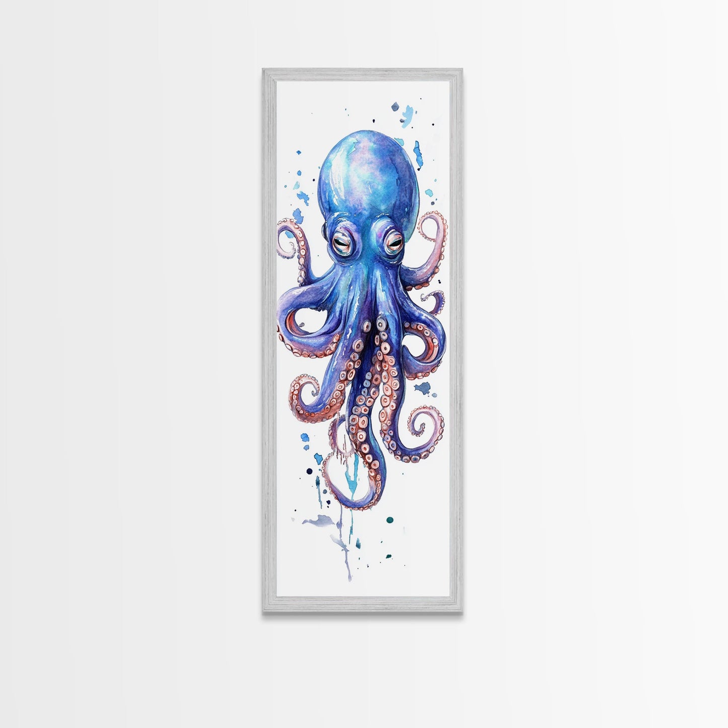 Blue Octopus Art Framed Canvas Print Vibrant Marine Life Decor Whimsical Coastal Nautical Artwork Living Room Statement Piece