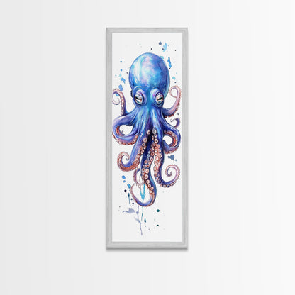 Blue Octopus Art Framed Canvas Print Vibrant Marine Life Decor Whimsical Coastal Nautical Artwork Living Room Statement Piece