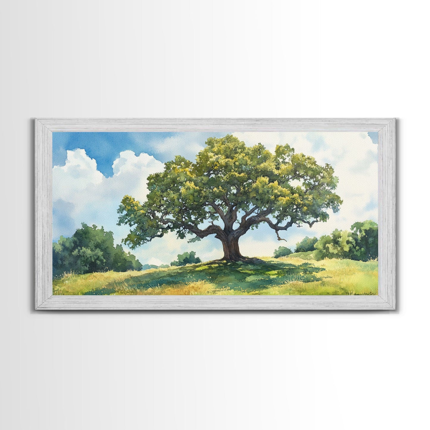 Sprawling Oak Tree Canvas Print Rustic Wall Art Panoramic Painting Nature Scene Bedroom Decor Horizontal Artwork Farmhouse Wall Art