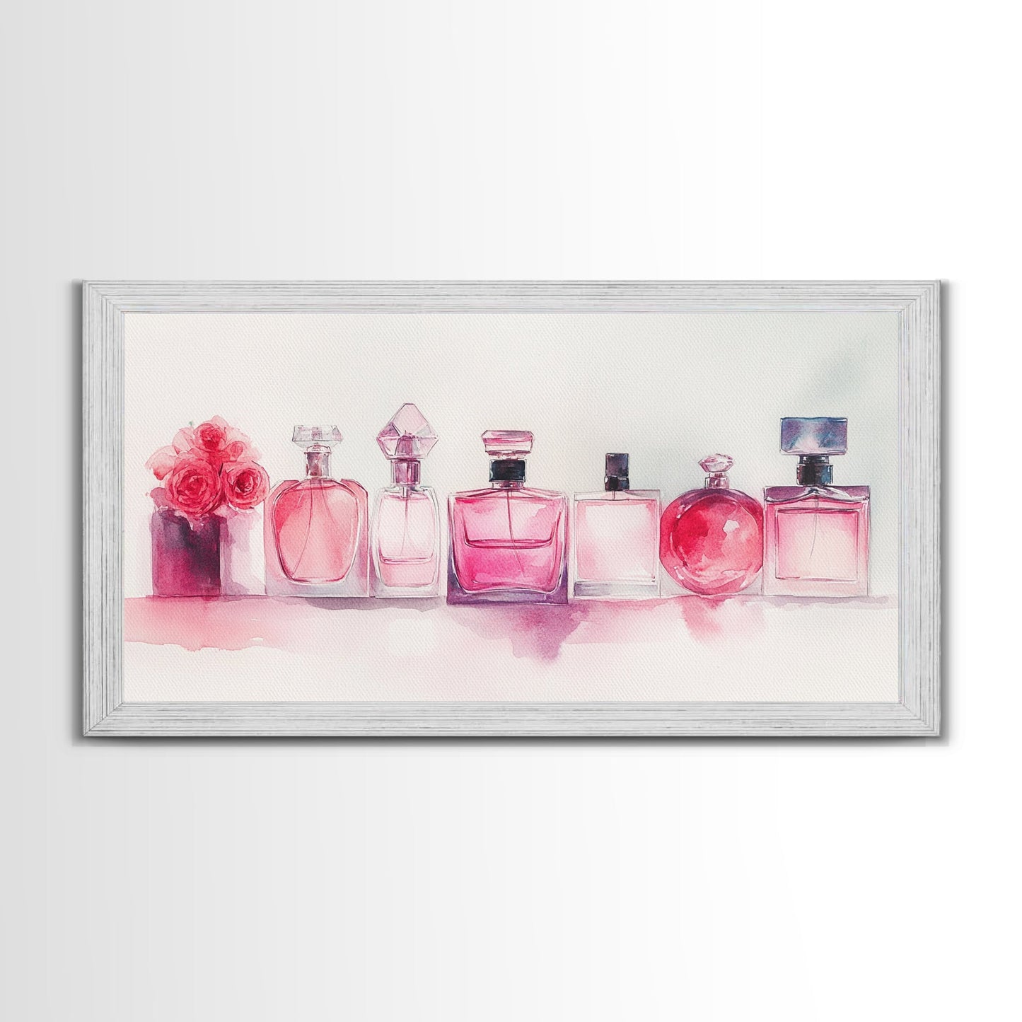 Pink Perfume Painting Framed Canvas Print, Light Pink Bedroom Art Coastal Cowgirl Wall Art, Minimalist Art Rustic Decor Gift Idea