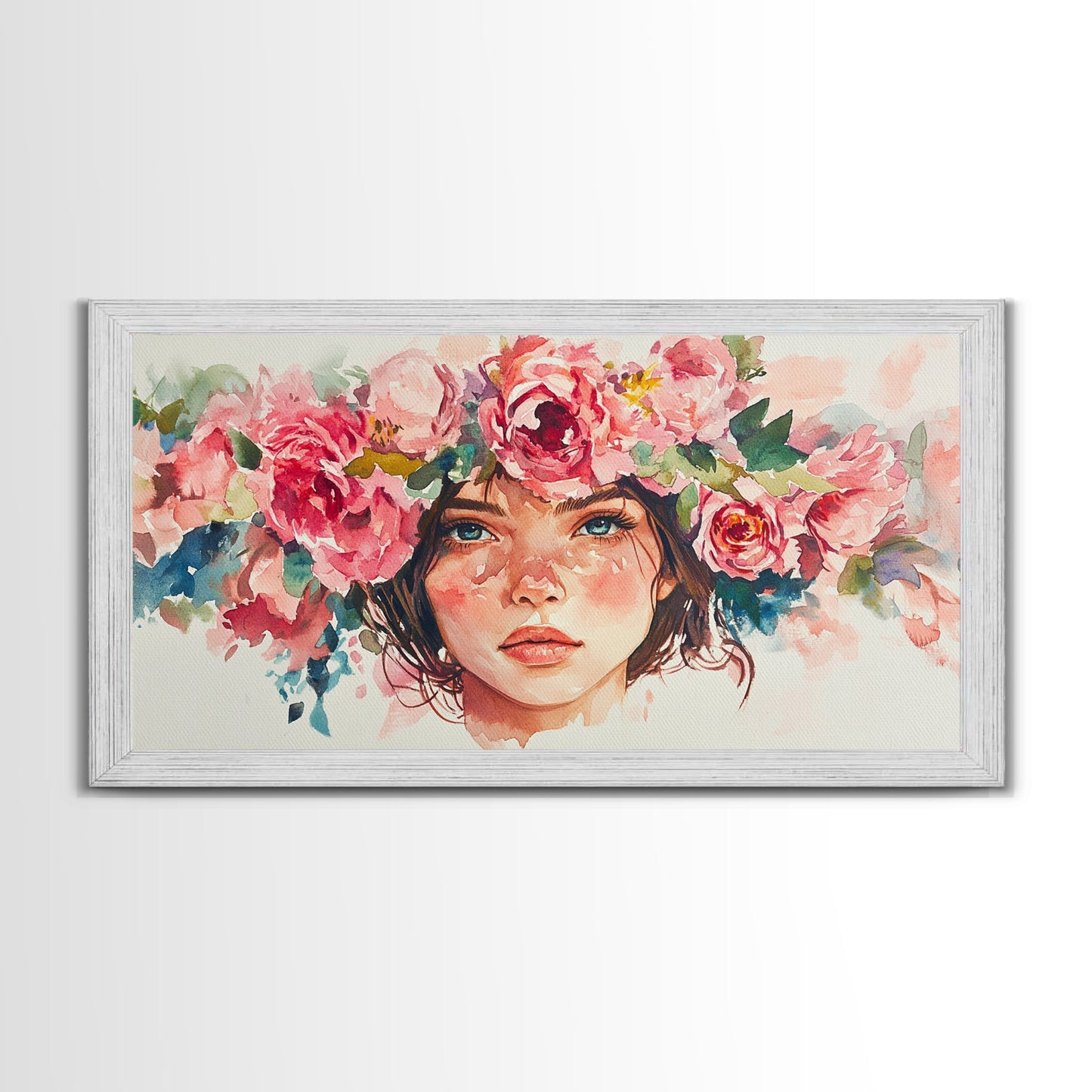 Floral Crown Canvas Print | Goddess Art Print | Pink Abstract Art | Romantic Woman Art | Boho Bedroom Decor Framed Canvas Print