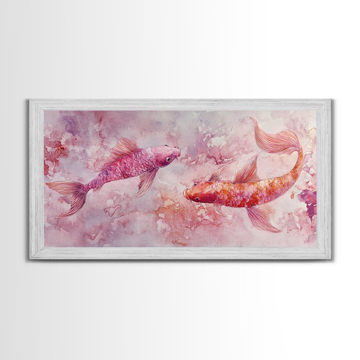 Koi Fish Painting Canvas Print Pink and Orange Wall Art Above Sofa Art Nautical Decor Gift Idea Whimsical Art Bedroom Decor