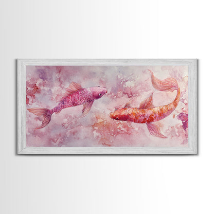 Koi Fish Painting Canvas Print Pink and Orange Wall Art Above Sofa Art Nautical Decor Gift Idea Whimsical Art Bedroom Decor