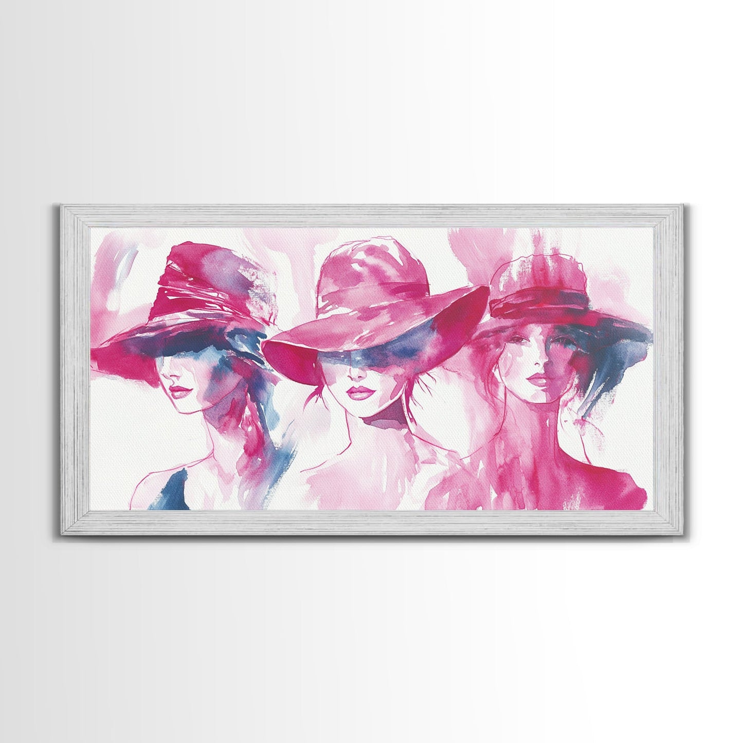 Elegant Hat Ladies Canvas Print, Feminine Pink Abstract Art with Fashion Illustration, Unique Gift Idea for Her Wall Decor