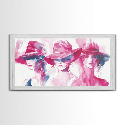 Elegant Hat Ladies Canvas Print, Feminine Pink Abstract Art with Fashion Illustration, Unique Gift Idea for Her Wall Decor