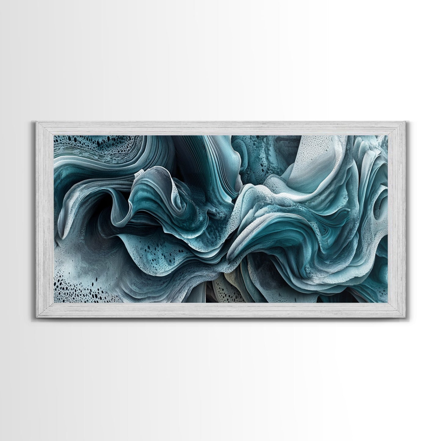 Blue Textured Wave Art Framed Canvas Print, Geometric Wall Art, Abstract Coastal Art, Sage Green Wall Art, Bedroom Art, Vertical Wall Art