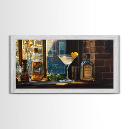 Rustic Martini Art Framed Canvas Print - Cozy Espresso Martini Wall Art - Fall Home Bar Decor - Kitchen Food Review Kitchen Art
