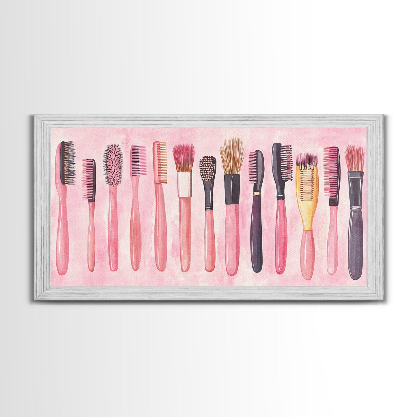 Hairbrush Collection Canvas Print Whimsical Art Pink Wall Art Fun Boho Aesthetic Bathroom Decor Vertical Art Unique Gift Idea