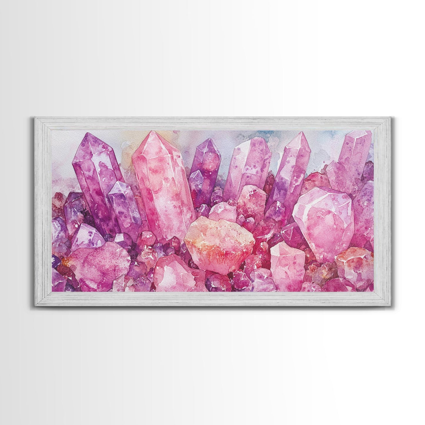 Pink Gemstone Art Framed Canvas Print Sacred Geometry Wall Art Whimsical Art Vertical Wall Art Bedroom Decor Unique Gift Idea