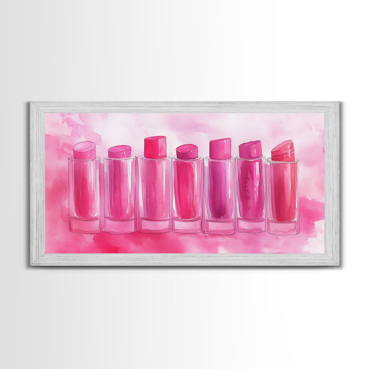 Leinwanddruck „Lippenstiftreihe“ | Rosa Wandbild, verspielte Deko, hellrosa Kunst, feminine Geschenkidee, Wohnzimmerdeko, Deko über dem Sofa