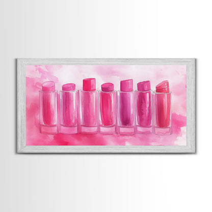 Leinwanddruck „Lippenstiftreihe“ | Rosa Wandbild, verspielte Deko, hellrosa Kunst, feminine Geschenkidee, Wohnzimmerdeko, Deko über dem Sofa