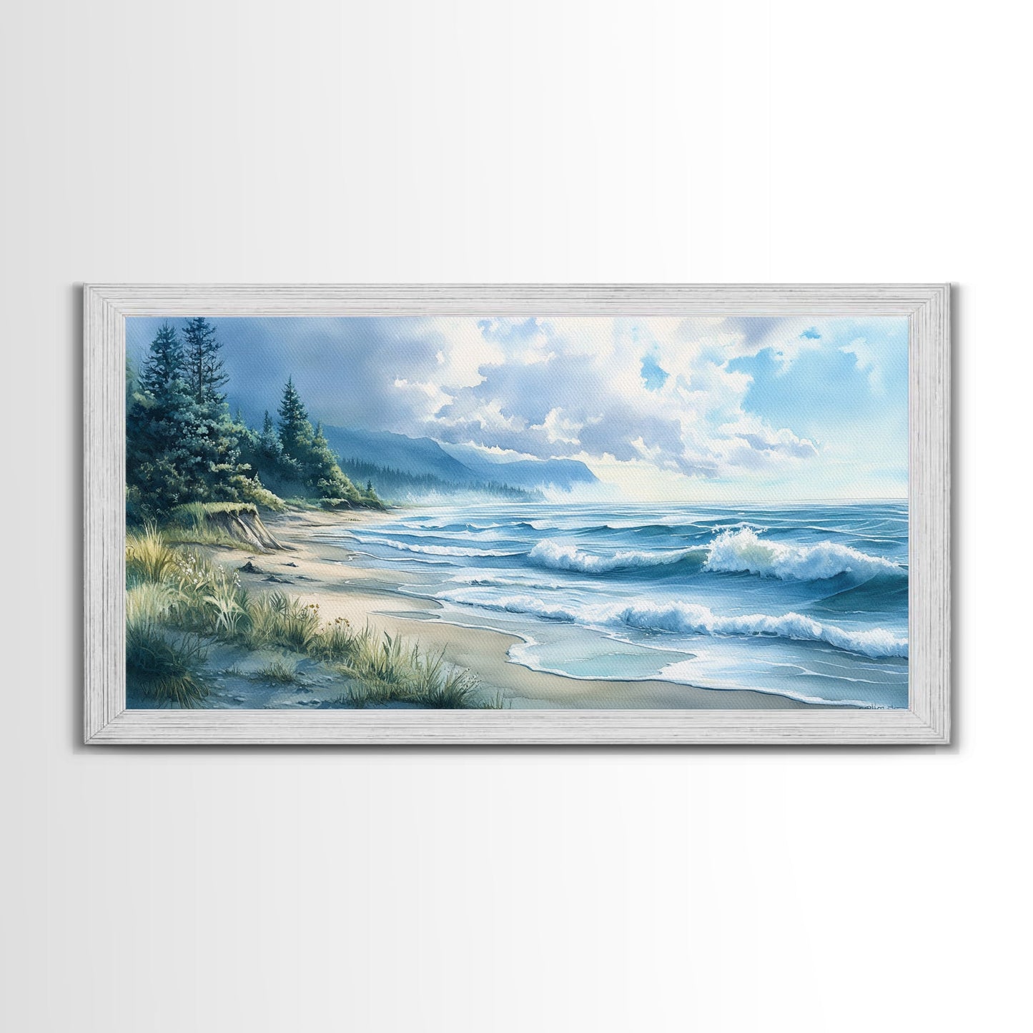Canvas Print of Misty Coastal Morning Landscape with Rolling Waves, Nautical Wall Art Gift Idea, Serene Coastal Decor
