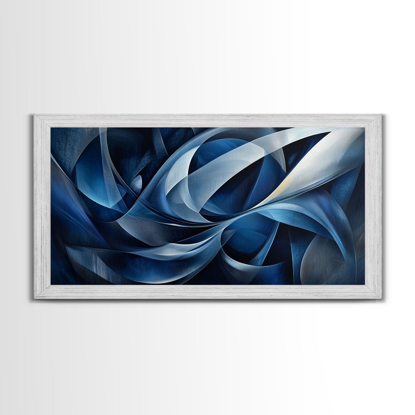 Abstract Blue Swirls Canvas Print, Geometric Wall Art Horizontal Decor, Moody Modern Artwork Gift Idea Living Room Panoramic Art