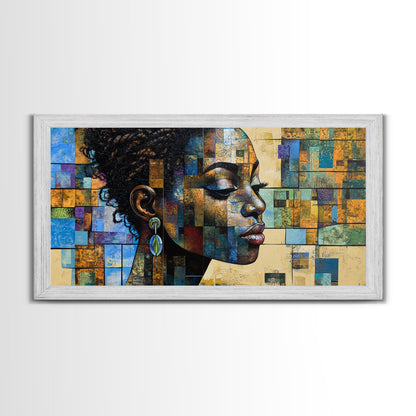 Afrozentrische Wandkunst, gerahmter Leinwanddruck, geometrische afrikanische Kunst, ausdrucksstarke Wohnzimmerdekoration, einzigartige Geschenkidee für stimmungsvolle Kunst, afrikanischer Kunstdruck