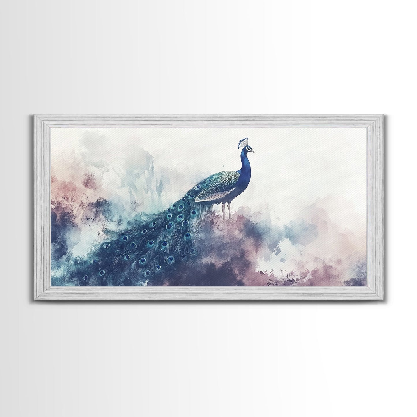 Watercolor Peacock Art Canvas Print, Moody Wildlife Wall Decor, Above Couch Living Room Art, Unique Nature Gift Idea Him Her