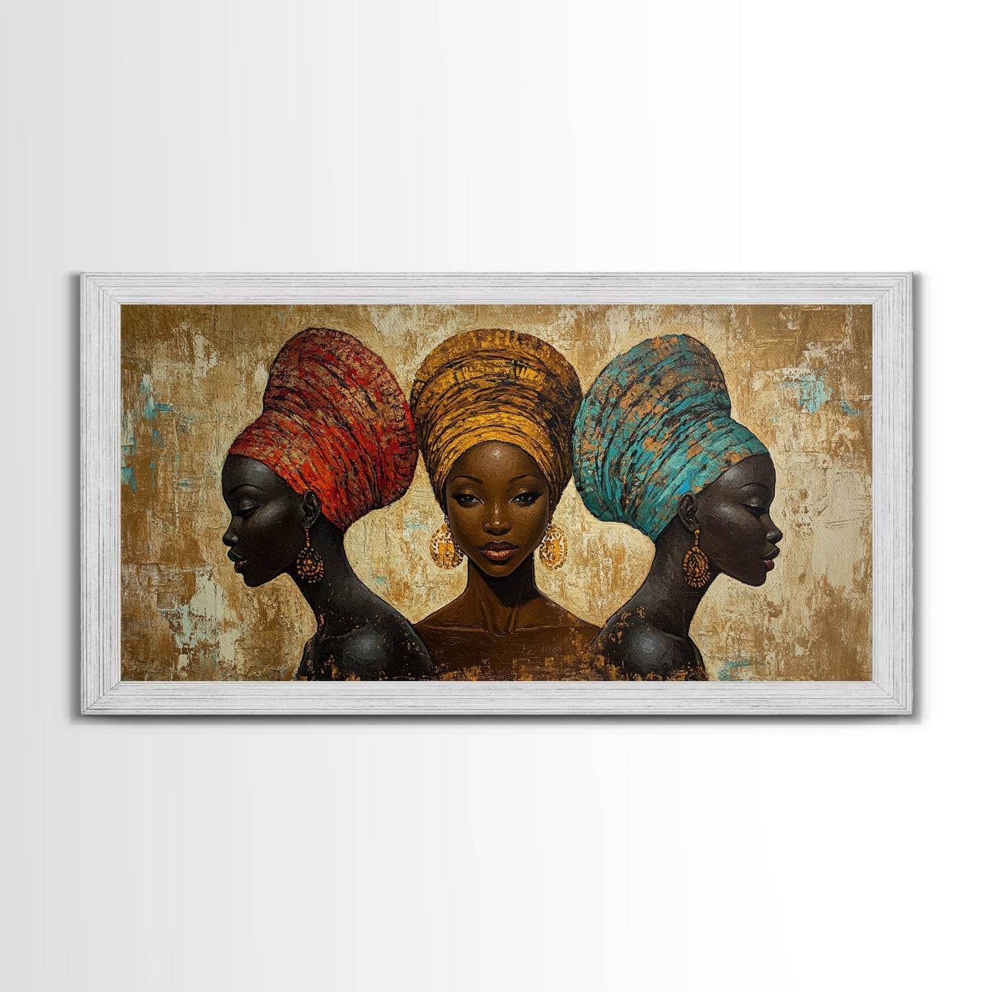 Elegantes Leinwandbild mit afrikanischen Frauen, ausdrucksstarke afrozentrische Wanddekoration, stimmungsvolles abstraktes Gemälde, einzigartige Geschenkidee fürs Schlafzimmer