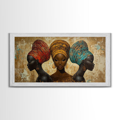 Elegantes Leinwandbild mit afrikanischen Frauen, ausdrucksstarke afrozentrische Wanddekoration, stimmungsvolles abstraktes Gemälde, einzigartige Geschenkidee fürs Schlafzimmer