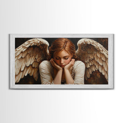 Angelic Beauty Portrait Framed Canvas Print Featuring Angel Art Prints and Moody Art Ideal Bedroom Wall Art or Guest Room Art