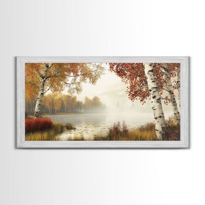 Golden Autumn Mist Canvas Print Featuring Birch Tree Painting and Moody Art Rustic Wall Art Above Sofa Art for Living Room