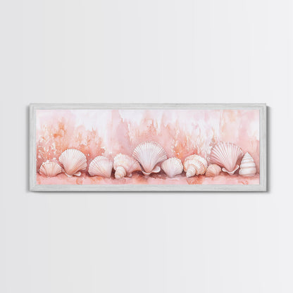 Coastal Shell Art Canvas Print Featuring Light Pink and Orange Pastel Hues, Beach House Decor, Nautical Wall Art for Living Room