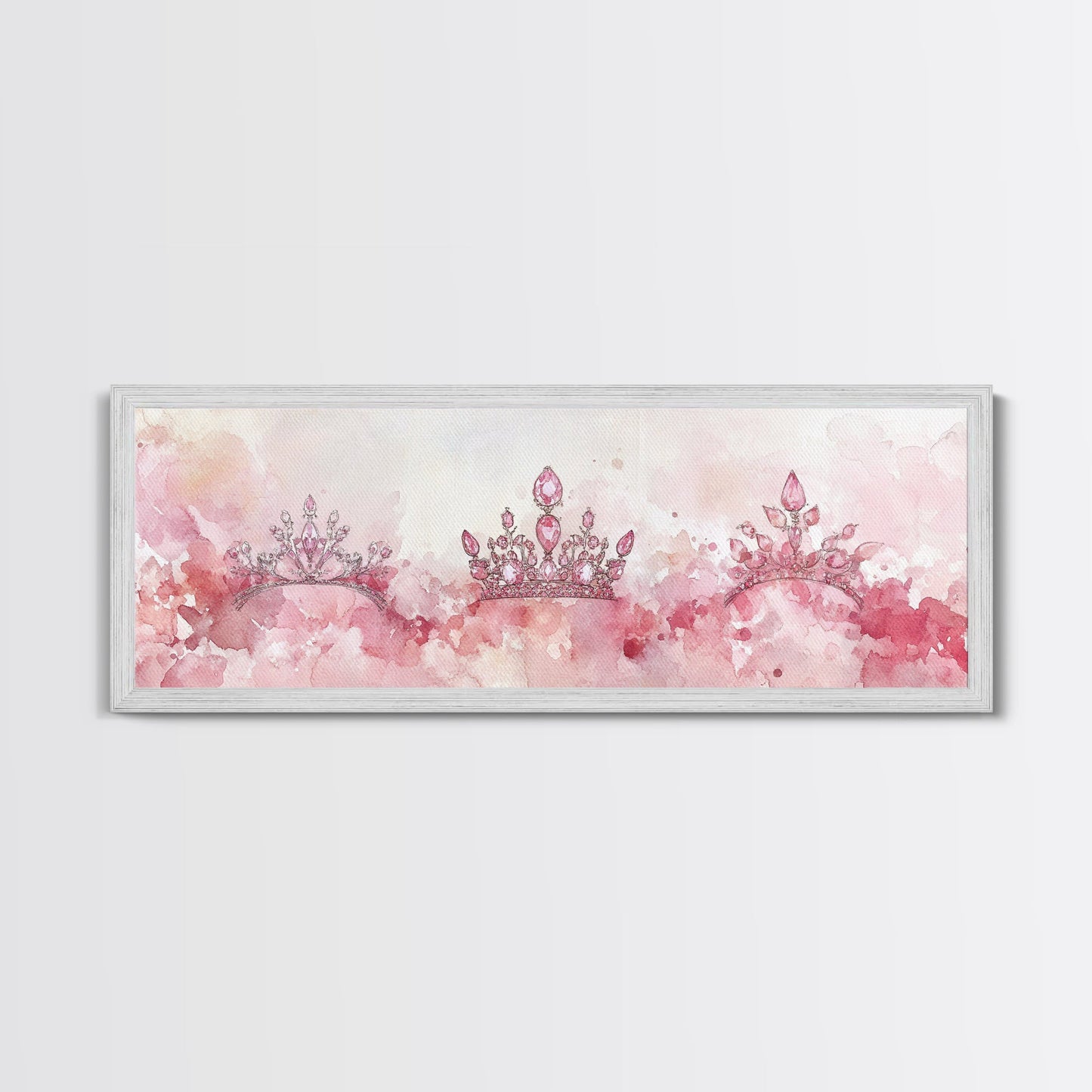 Royal Tiaras Canvas Print Pink Abstract Art Whimsical Decor Goddess Art Wall Art Bedroom Art Princess Aesthetic Horizontal Decor