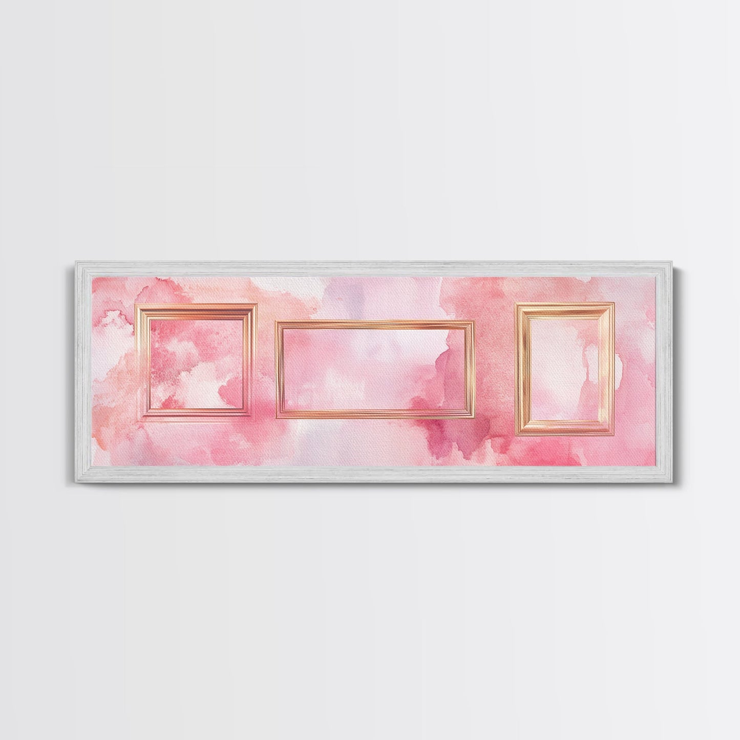 Golden Frames Canvas Print Light Pink Wall Art Minimalist Decor Modern Artistic Horizontal Artwork Boho Home Gift Idea